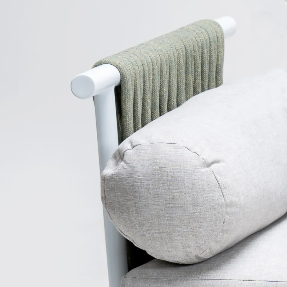 Sofá de 2 plazas en teca, tejido de cuerdas y cojines - Bellatrix viadurini