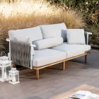 Sofá de 2 plazas en teca, tejido de cuerdas y cojines - Bellatrix viadurini