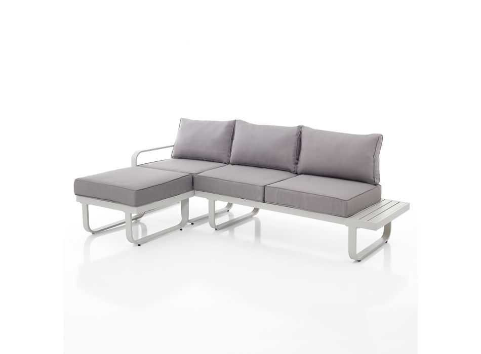 Sofá de 3 plazas con puf de jardín de aluminio y cojines grises - Avoir viadurini