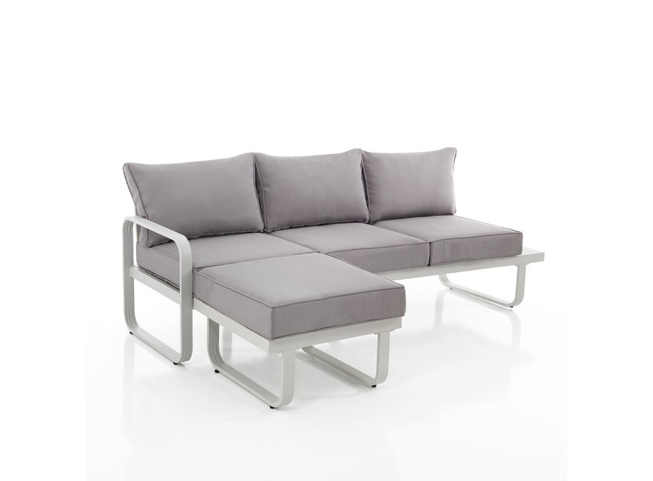 Sofá de 3 plazas con puf de jardín de aluminio y cojines grises - Avoir viadurini