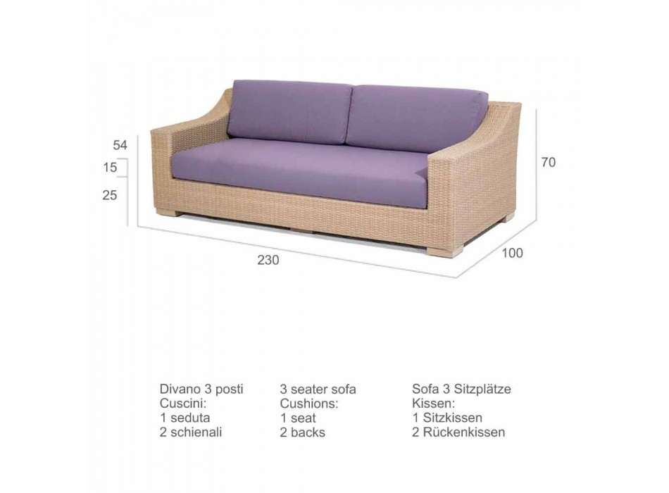 sofá de 3 plazas de polietileno al aire libre y Joe Tempotest viadurini