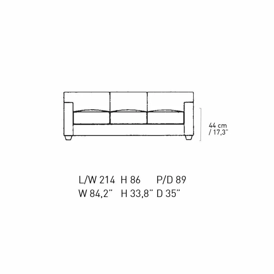 Sofá de 3 plazas tapizado en piel con pies de nogal Made in Italy - Alessandria viadurini