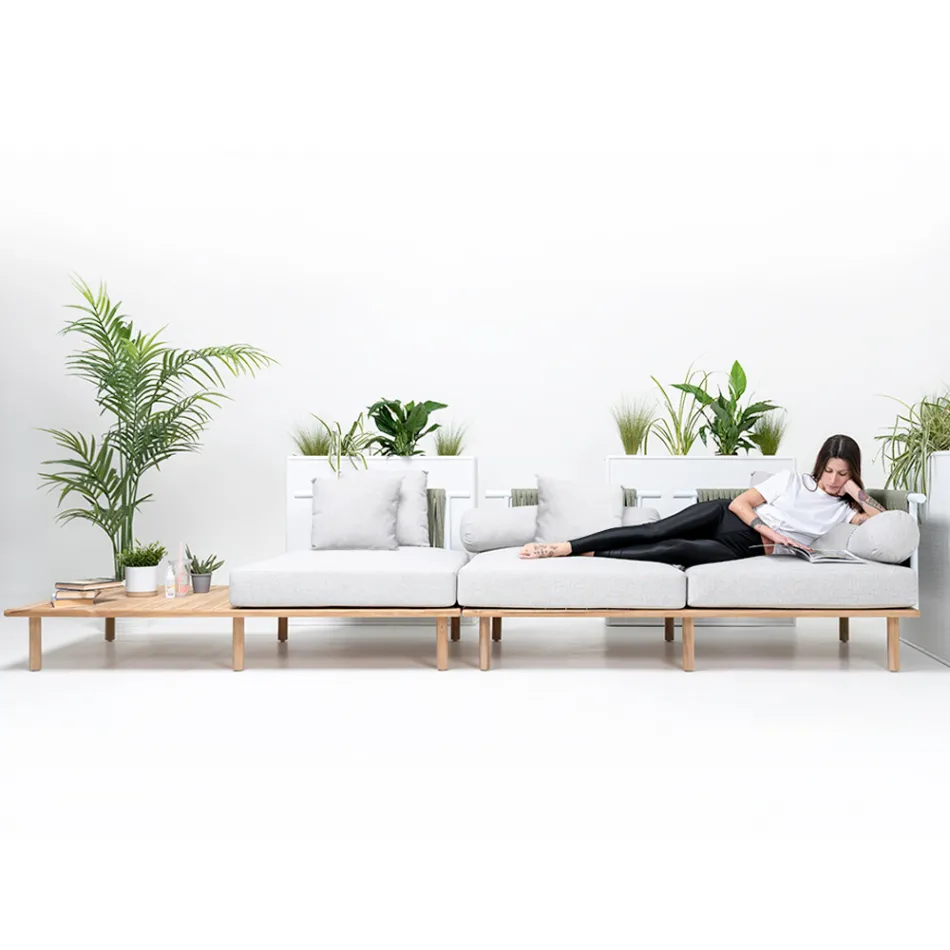 Sofá de 4 plazas en teca, tejido de cuerdas y cojines - Bellatrix viadurini