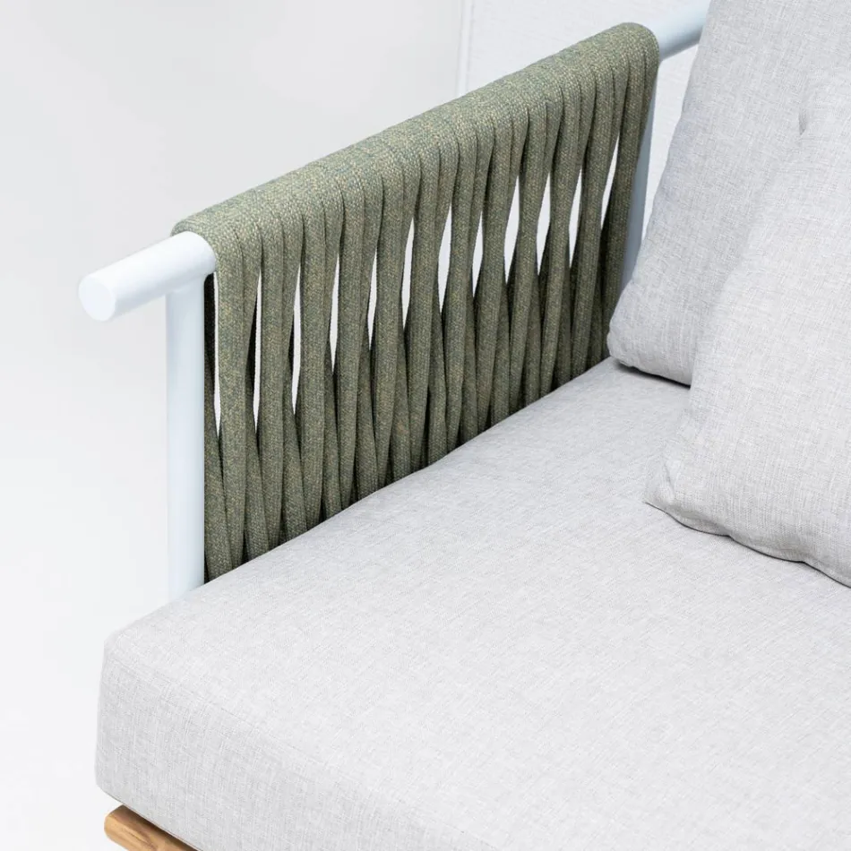 Sofá de 4 plazas en teca, tejido de cuerdas y cojines - Bellatrix viadurini