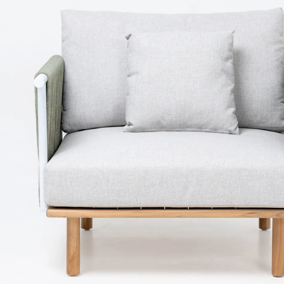 Sofá de 4 plazas en teca, tejido de cuerdas y cojines - Bellatrix viadurini