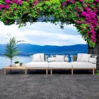 Sofá de 4 plazas en teca, tejido de cuerdas y cojines - Bellatrix viadurini