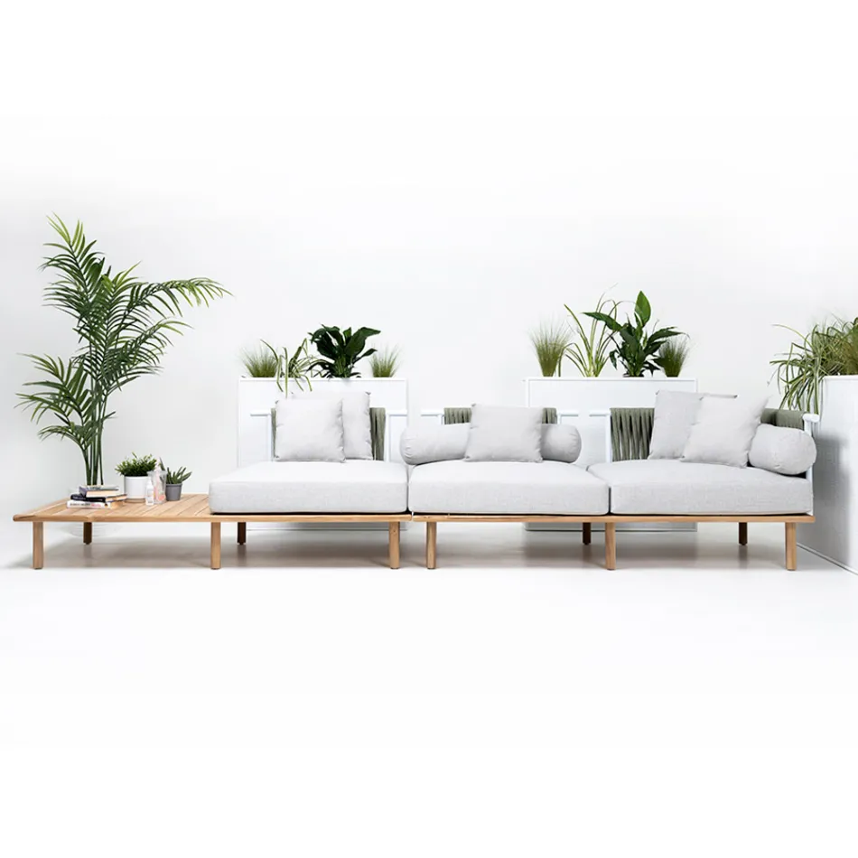 Sofá de 4 plazas en teca, tejido de cuerdas y cojines - Bellatrix viadurini