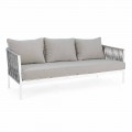 Homemotion - Sofá de exterior Rubio de diseño 3 plazas en blanco y gris