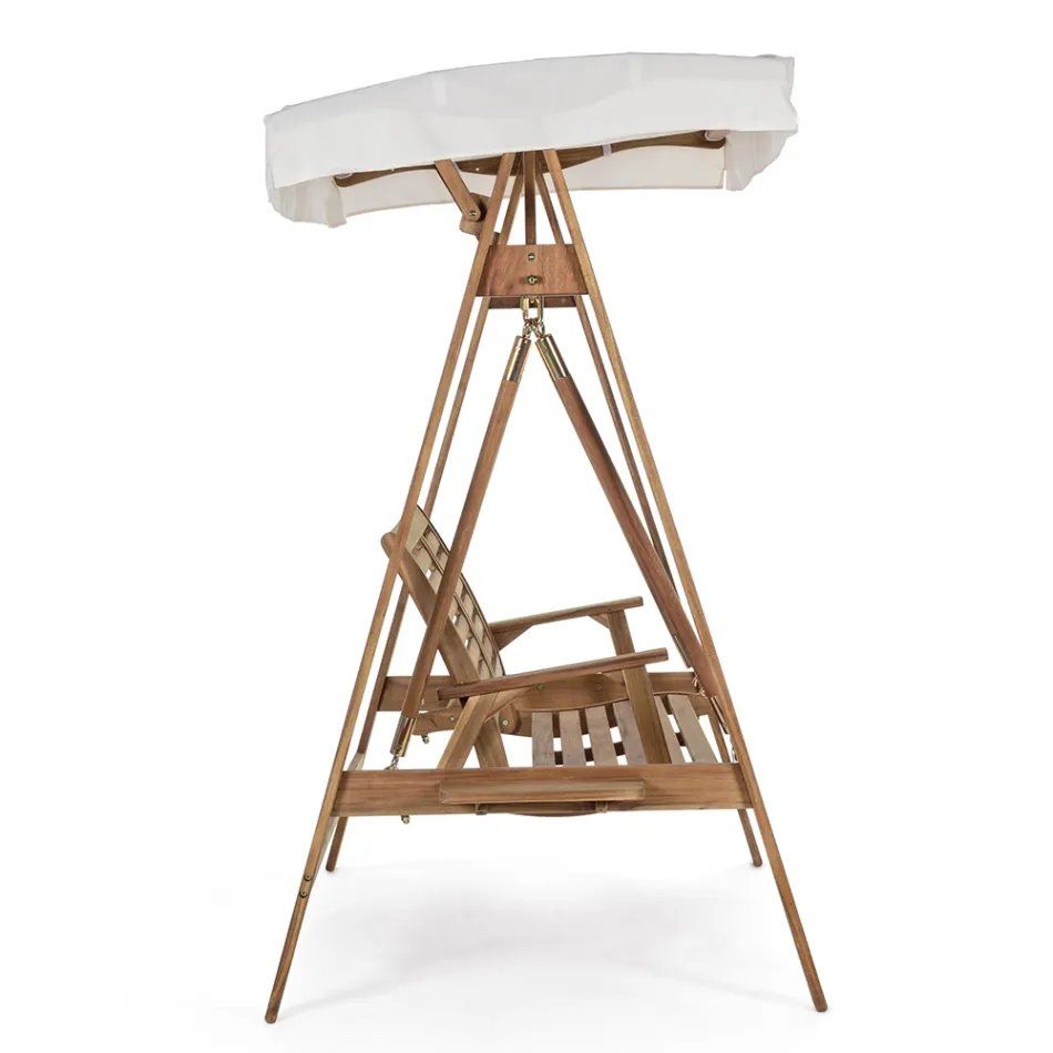 Sofá de jardín mecedora de 2 plazas en madera de acacia con lona blanca - Roxen viadurini