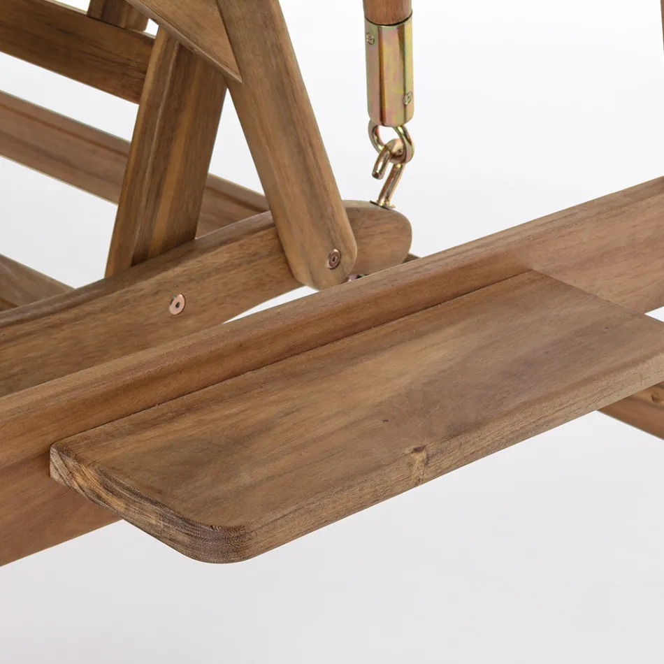 Sofá de jardín mecedora de 2 plazas en madera de acacia con lona blanca - Roxen viadurini