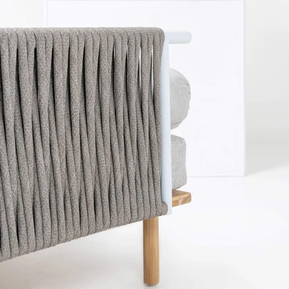 Sofá esquinero de jardín hexagonal en teca y cuerda - Bellatrix viadurini