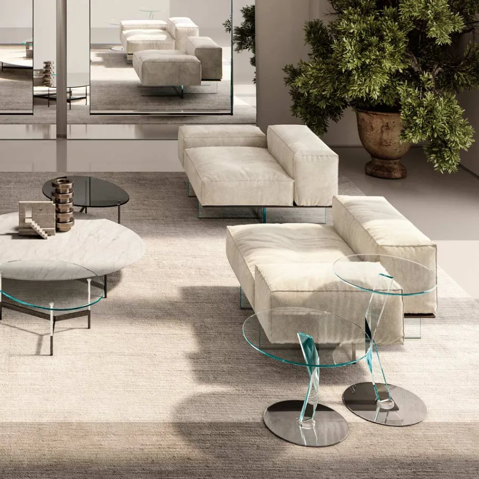 Sofá esquinero izquierdo con base de cristal extraclaro Made in Italy - Rory viadurini