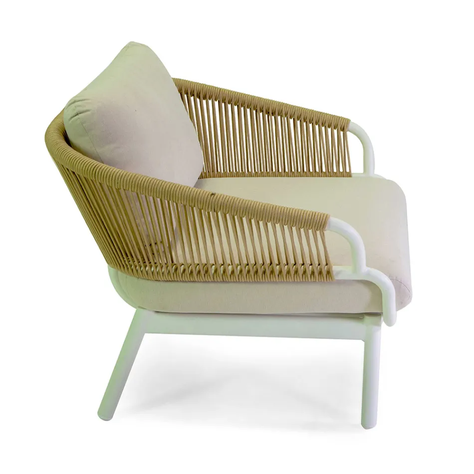 Sofá con sillones y mesa de centro de aluminio blanco para jardín - Tenda viadurini