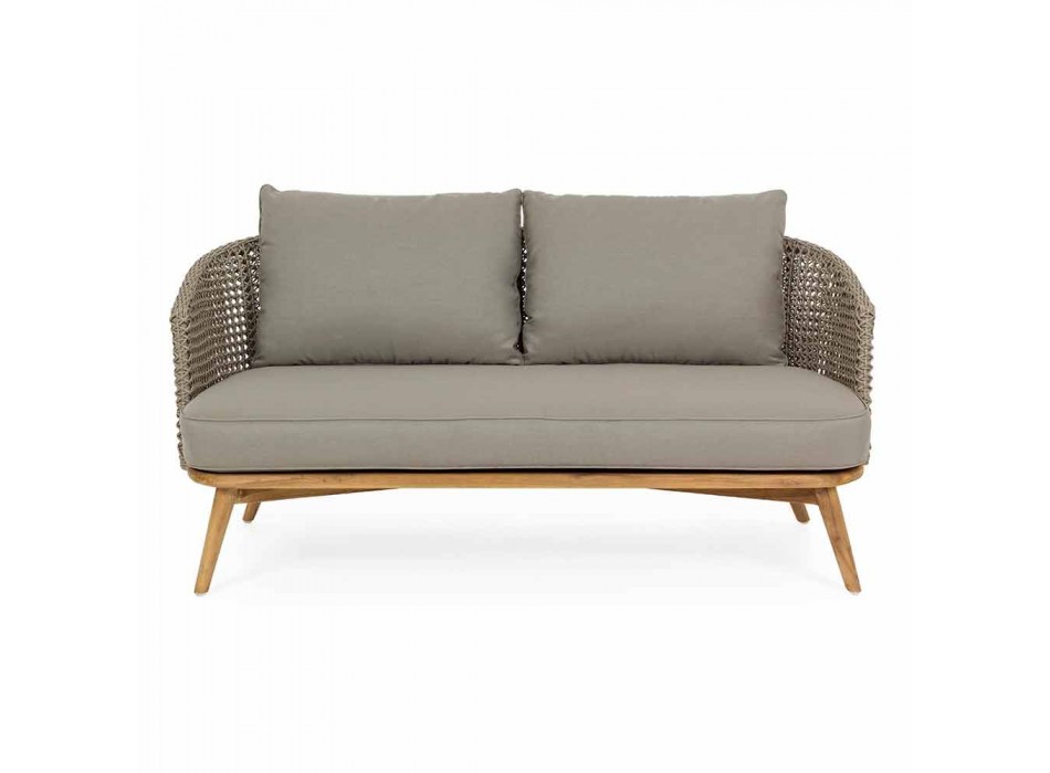 Sofá de exterior de 2 o 3 asientos en madera y tela de color gris paloma Homemotion - Luana viadurini