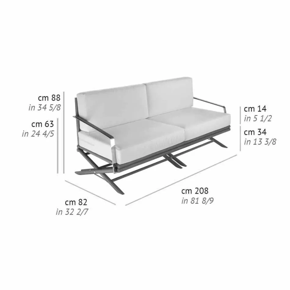 Sofá de exterior de 3 plazas en madera natural o tela negra y lujosa - Suzana viadurini