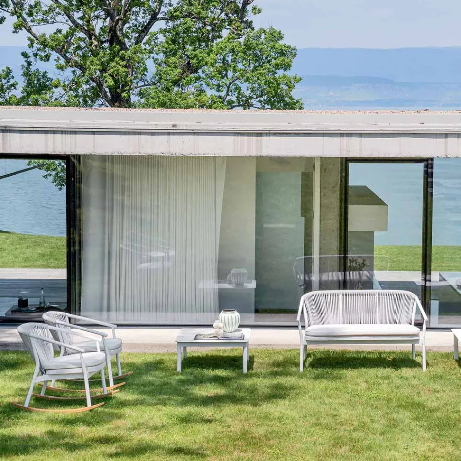 Tela tapizada apilable para exteriores de dos plazas para sofá - Smart by Varaschin viadurini