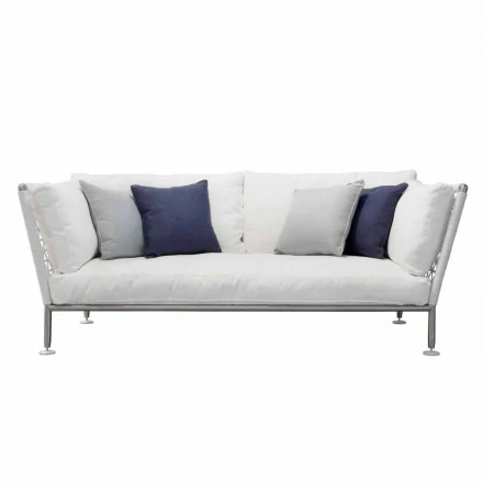 Sofá de exterior en acero y cojines blancos de PVC tejido - Ontario6 viadurini