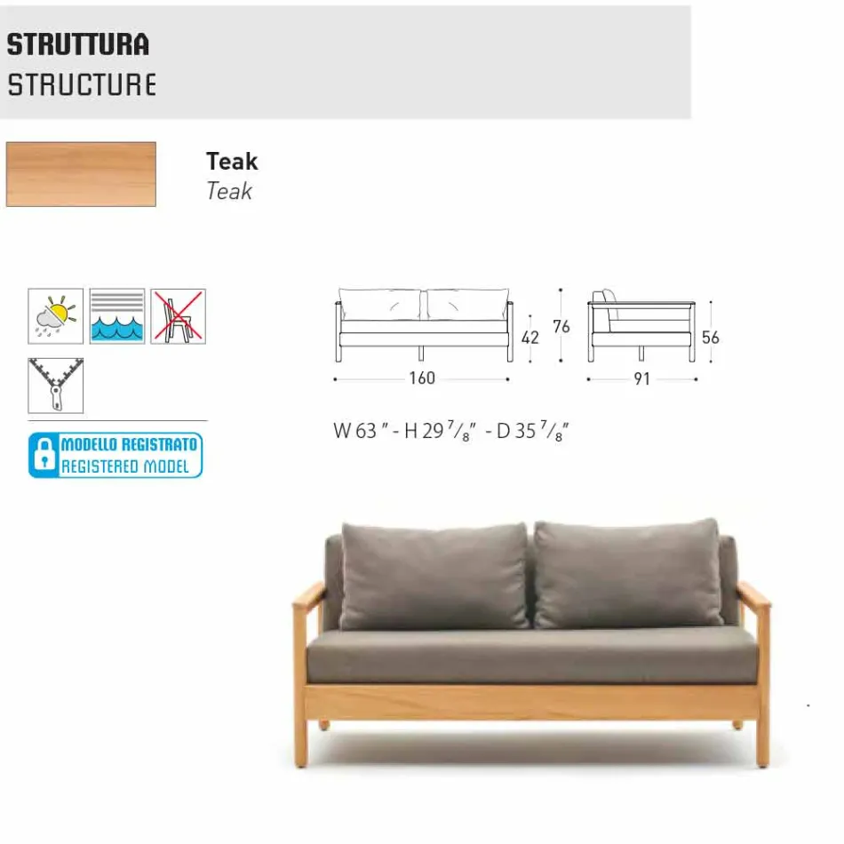 Sofá al aire libre Varaschin Bali moderno con cojines acolchados viadurini