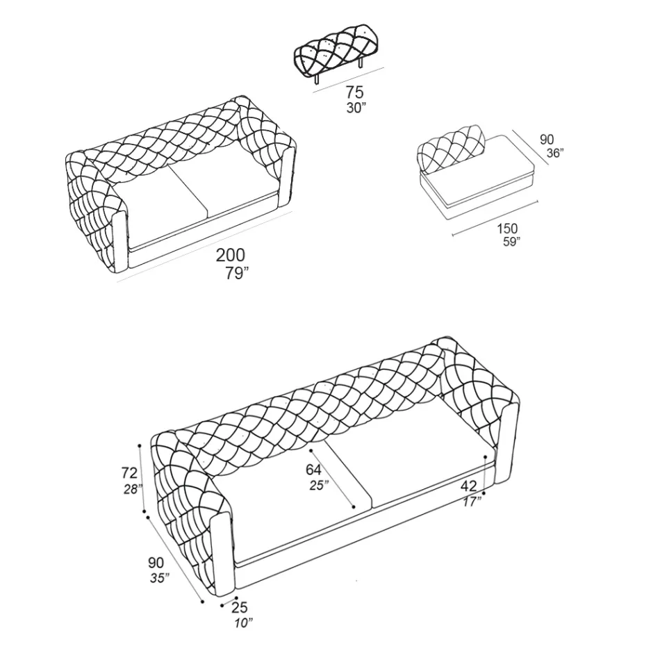 Sofá de interior con reposacabezas reclinable Made in Italy - Unleashed viadurini
