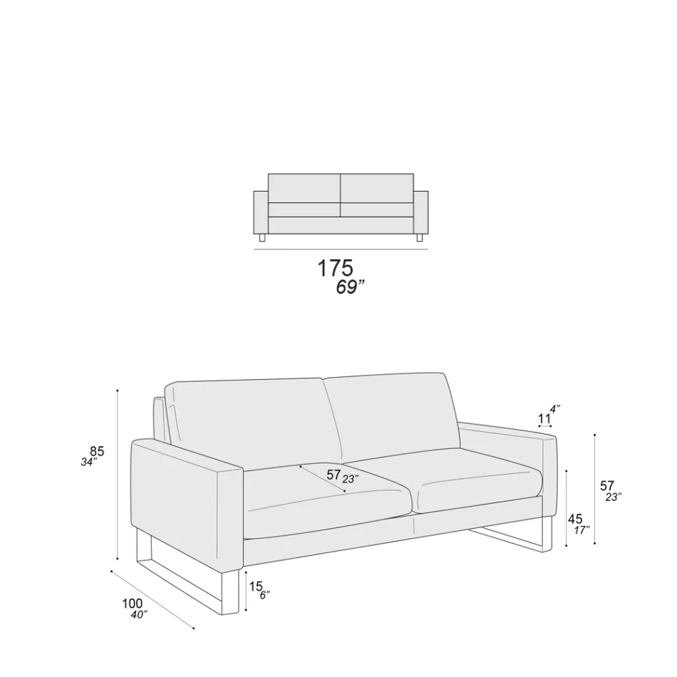Sofá de salón con patas patín de metal cromado - Exclusivo viadurini