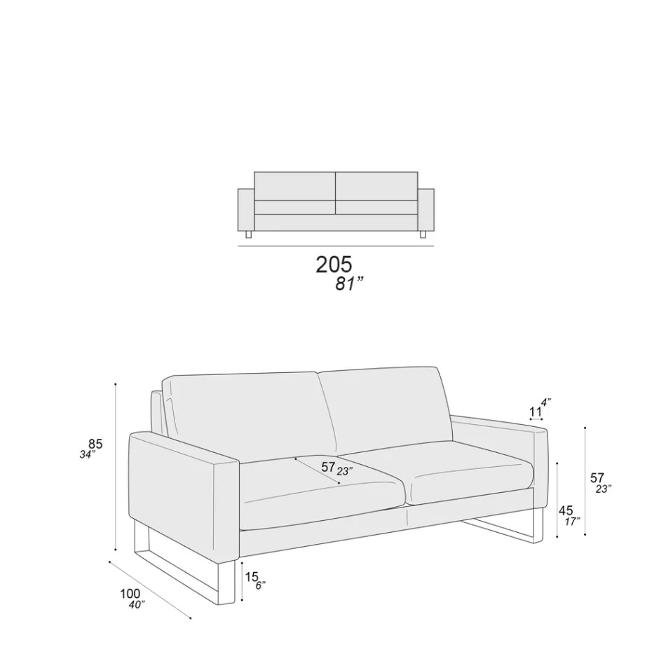 Sofá de salón con patas patín de metal cromado - Exclusivo viadurini