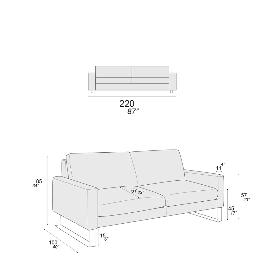 Sofá de salón con patas patín de metal cromado - Exclusivo viadurini
