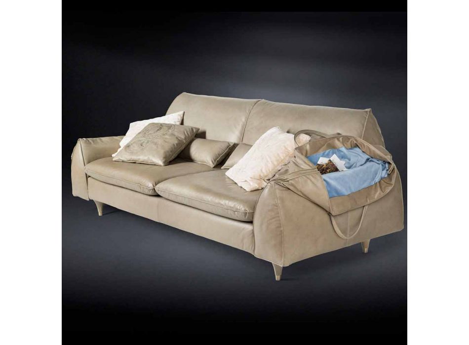 madera maciza y sofá de cuero con apoyabrazos Eva por objetos viadurini