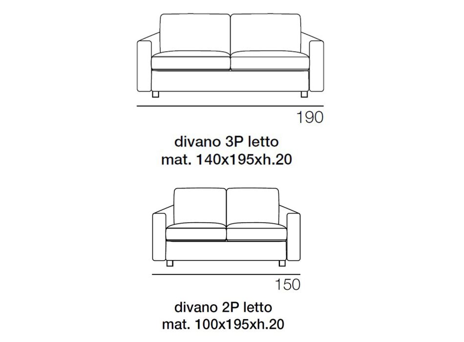 Sofá cama de 2 o 3 plazas en tela extraíble Made in Italy - Geneviev viadurini