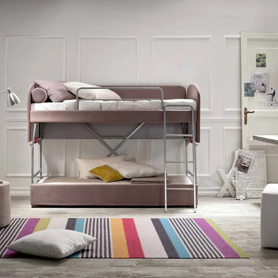 Sofá cama litera moderno de tela marrón Made in Italy - Pont viadurini