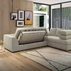 Sofá cama esquinero de diseño en tela beige Made in Italy - Ortensia viadurini