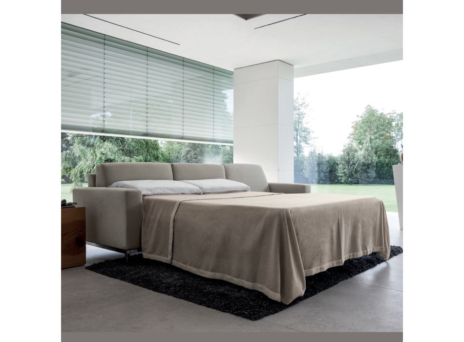 Sofá cama con península de metal y poliuretano Made in Italy - Folle viadurini