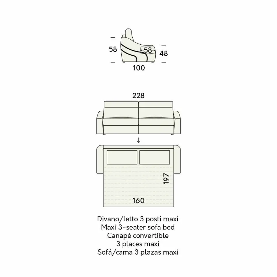 Sofá cama moderno tapizado en tela bicolor Made in Italy - Begonia viadurini