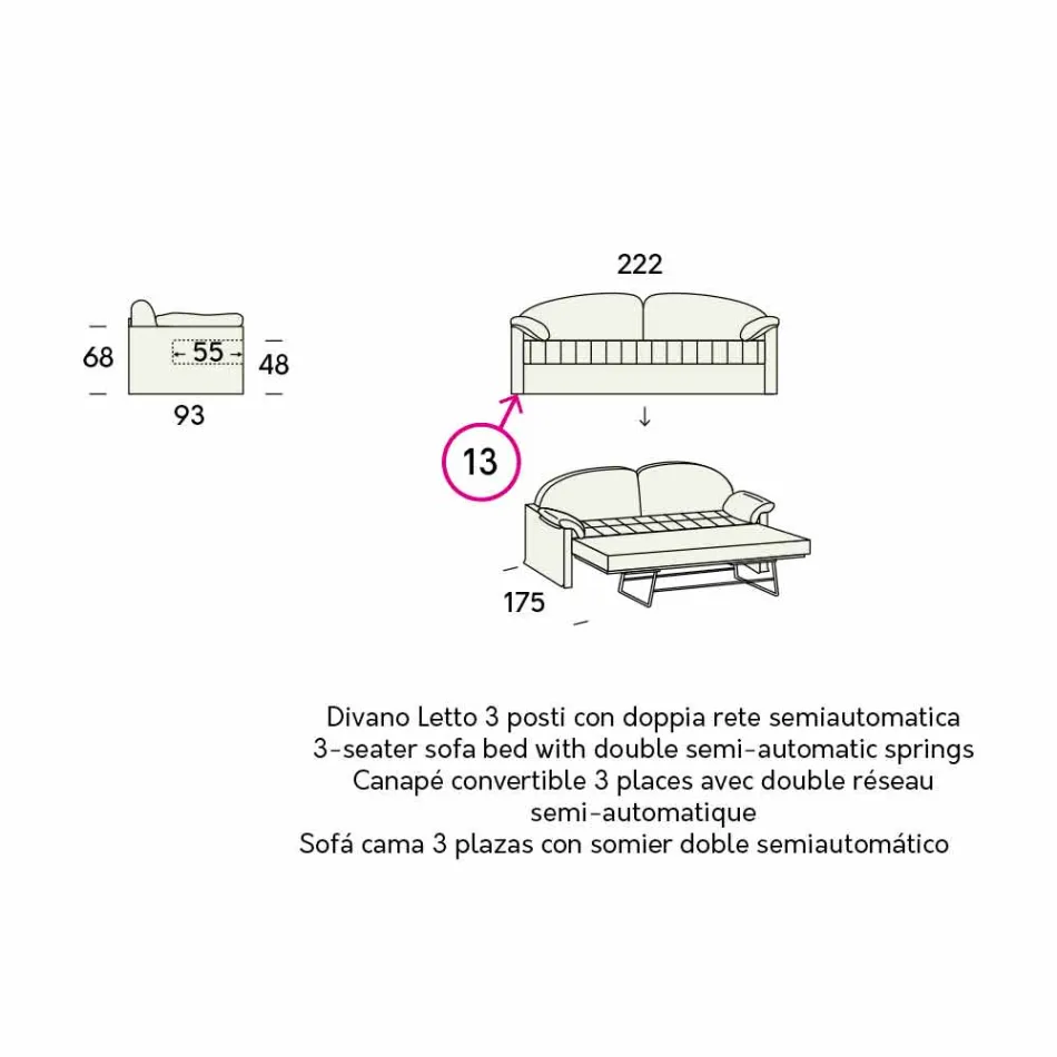 Sofá cama moderno tapizado en tela bicolor Made in Italy - Kayla viadurini