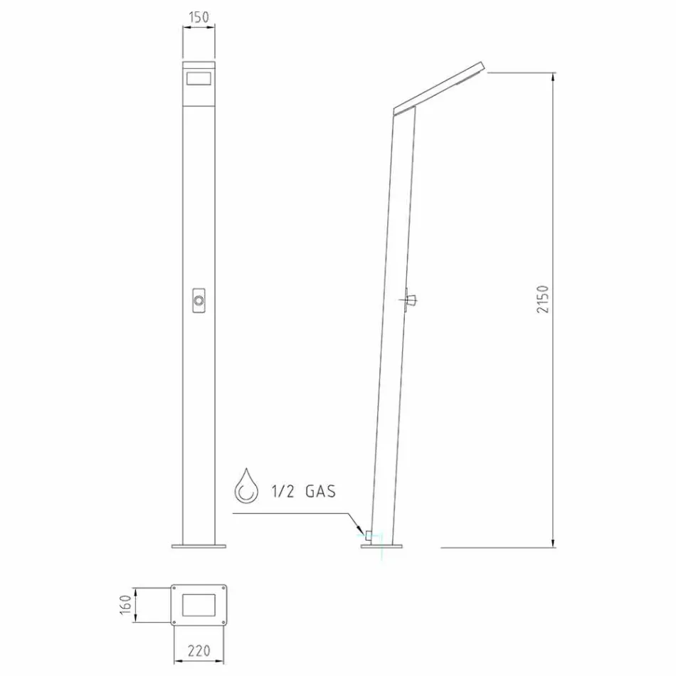 Ducha de jardín solar en acero con chorro de cascada Made in Italy - Werner viadurini