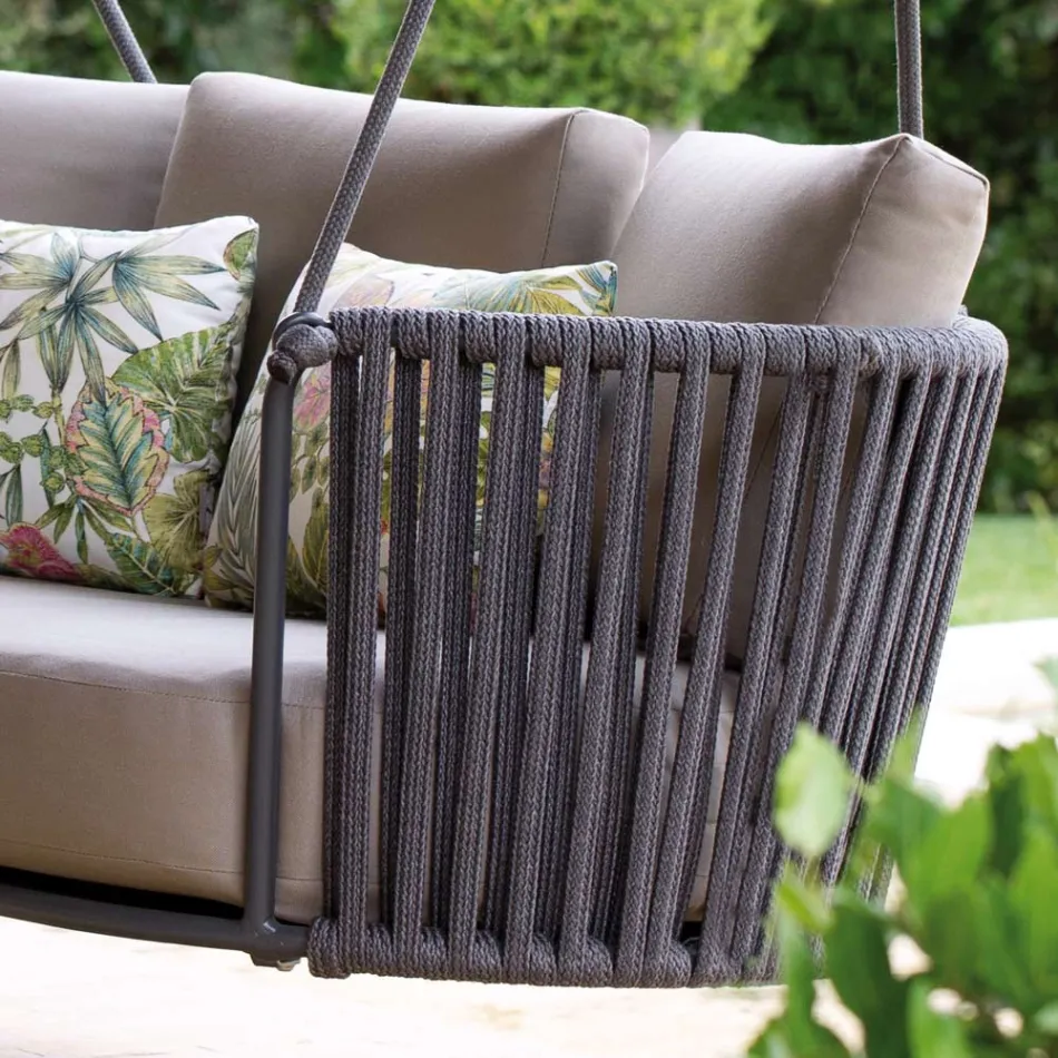 Mecedora de 2 plazas en metal y cuerda con asiento de tela Made in Italy - Mari viadurini