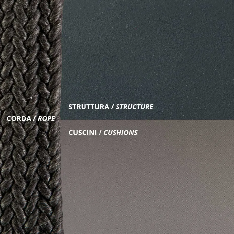 Mecedora de 2 plazas en metal y cuerda con asiento de tela Made in Italy - Mari viadurini