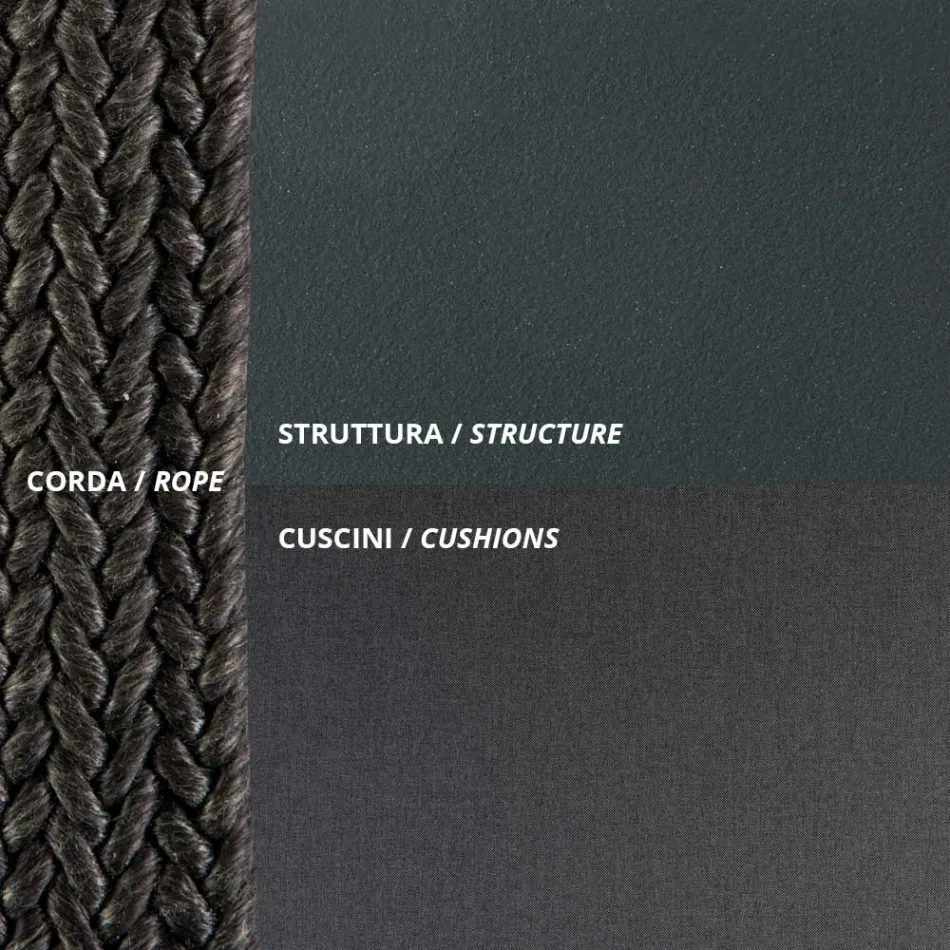 Mecedora de 2 plazas en metal y cuerda con asiento de tela Made in Italy - Mari viadurini