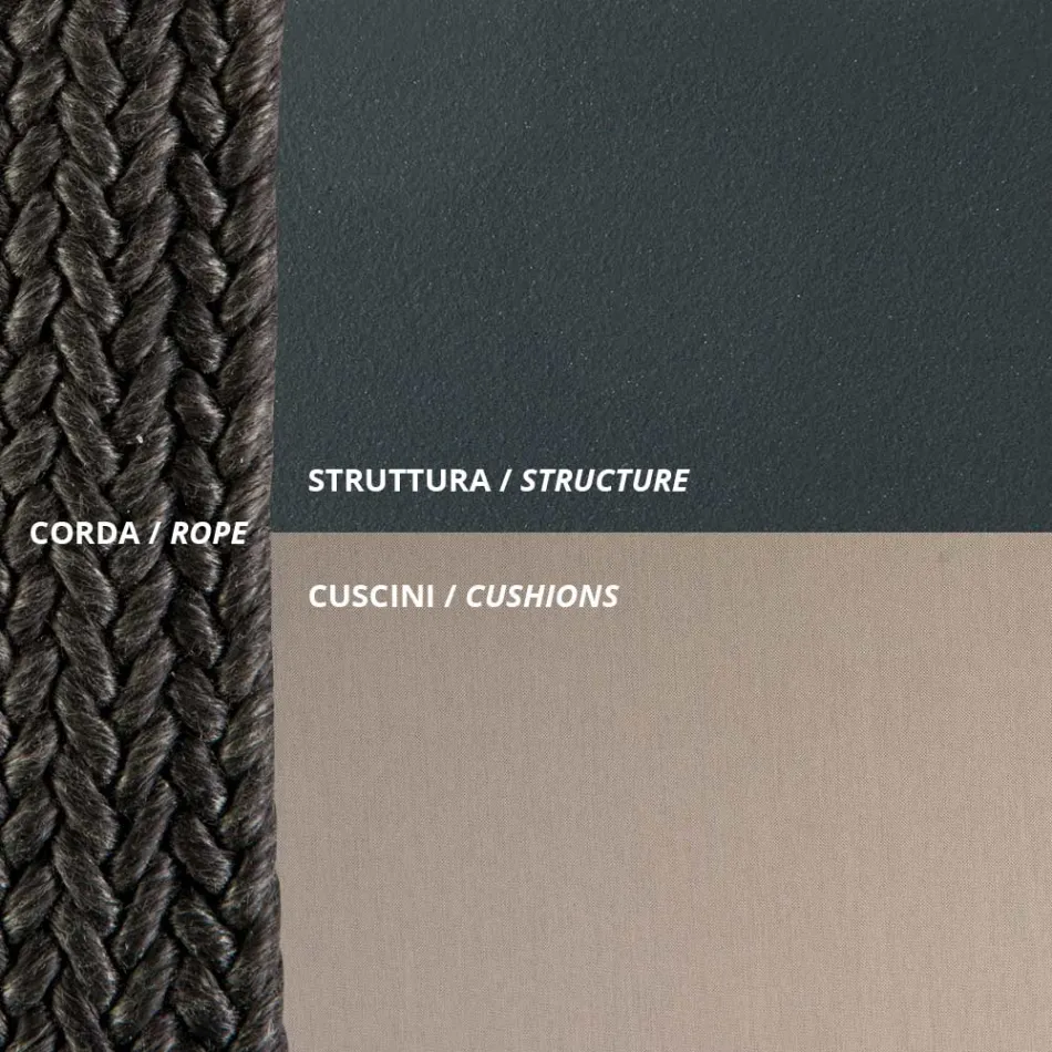 Mecedora de 2 plazas en metal y cuerda con asiento de tela Made in Italy - Mari viadurini