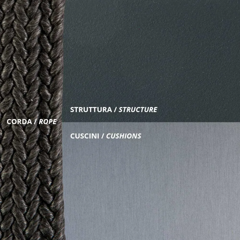 Mecedora de 2 plazas en metal y cuerda con asiento de tela Made in Italy - Mari viadurini