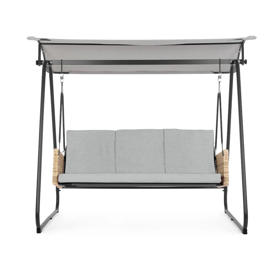 Columpio de exterior de 3 plazas en acero y reposabrazos de polirratán - Settle viadurini