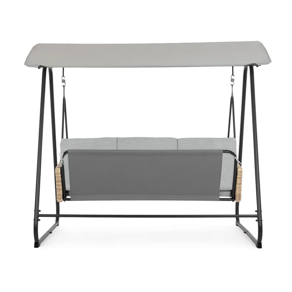 Columpio de exterior de 3 plazas en acero y reposabrazos de polirratán - Settle viadurini