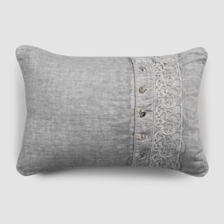 Funda de almohada de cama de lino gris con encaje italiano de lujo Sinergia - Stego viadurini
