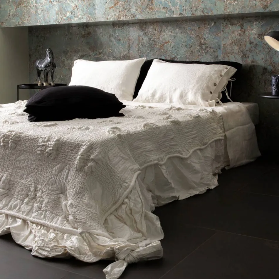 Funda de cojín cuadrada de lino pesado y encajes negros Made in Italy - Matero viadurini