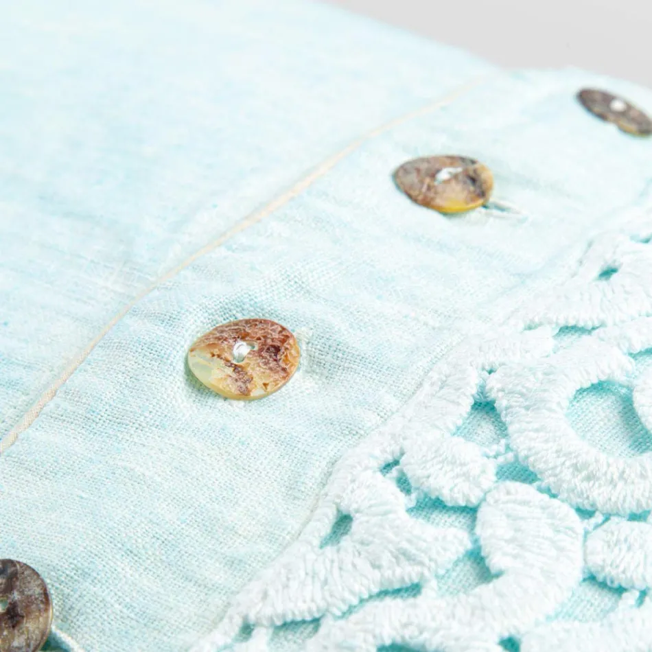 Funda de almohada en lino de colores, encaje Poema y ribetes de lujo italiano - Stego viadurini