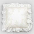 Funda de almohada cuadrada de lino blanco con encaje decorativo en los bordes y volantes - Priscilla