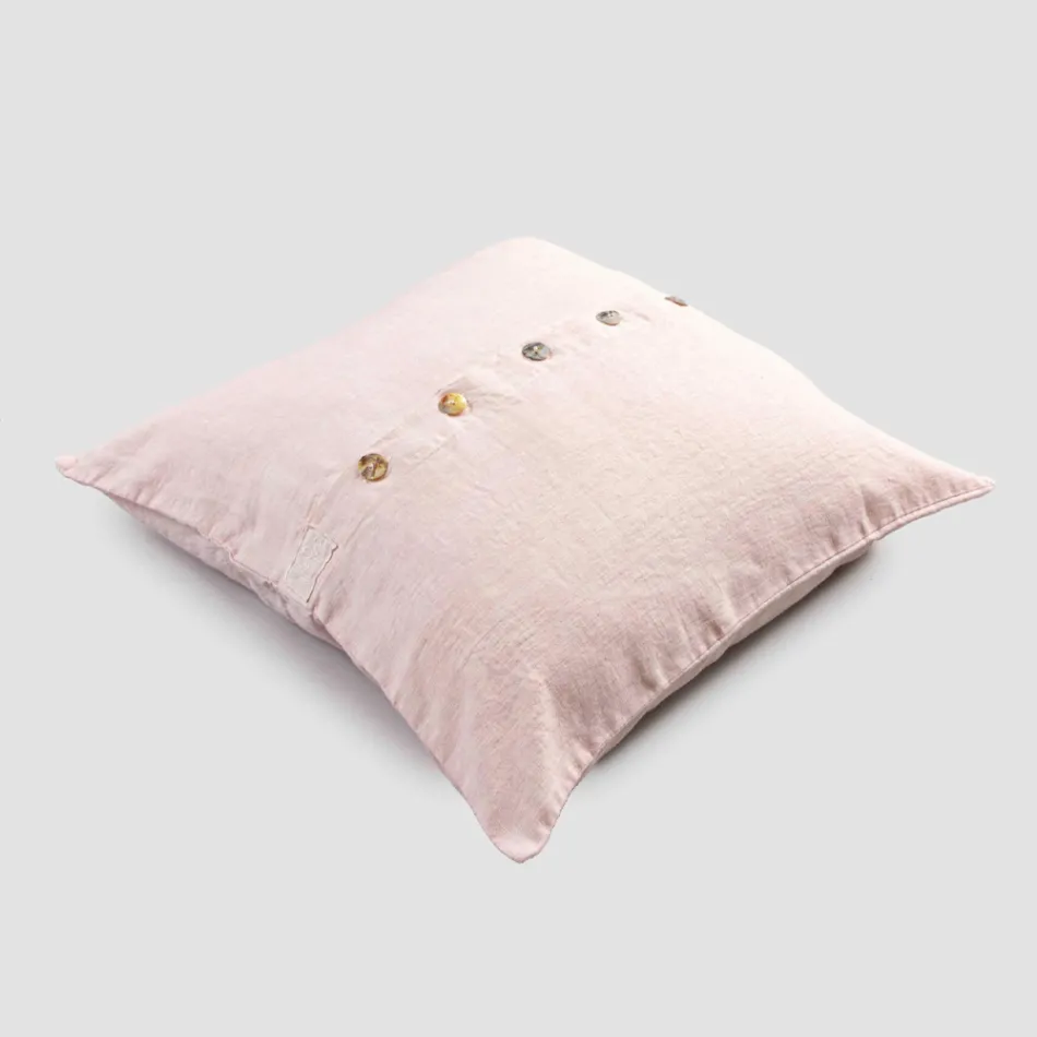Funda de Almohada Cuadrada de Lino de Colores con Botones de Nácar Agoya - Mediterráneo viadurini