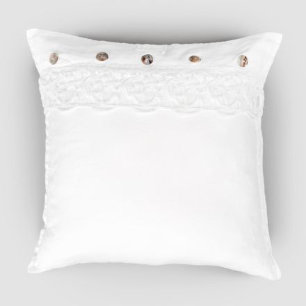 Funda de almohada cuadrada de lino con encaje Sinergia de decoración y botones - Assiolo viadurini