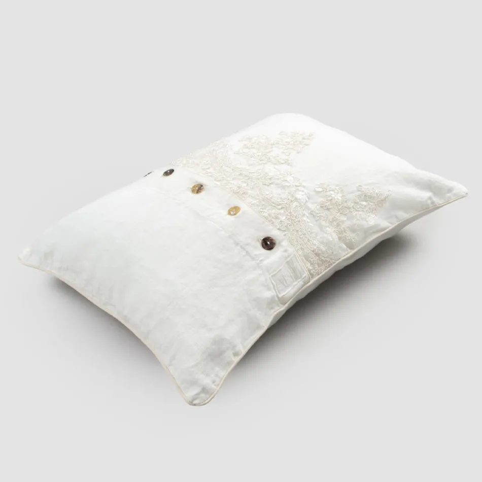 Funda de almohada rectangular con elegante encaje en diseño de lino blanco para cama - Gioiano viadurini