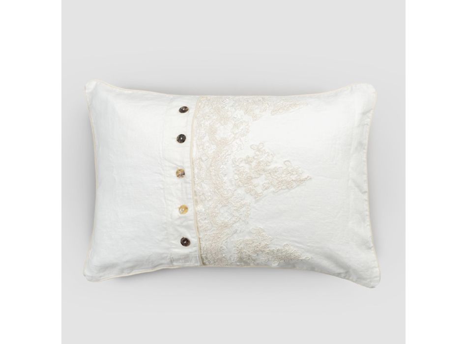 Funda de almohada rectangular con elegante encaje en diseño de lino blanco para cama - Gioiano viadurini