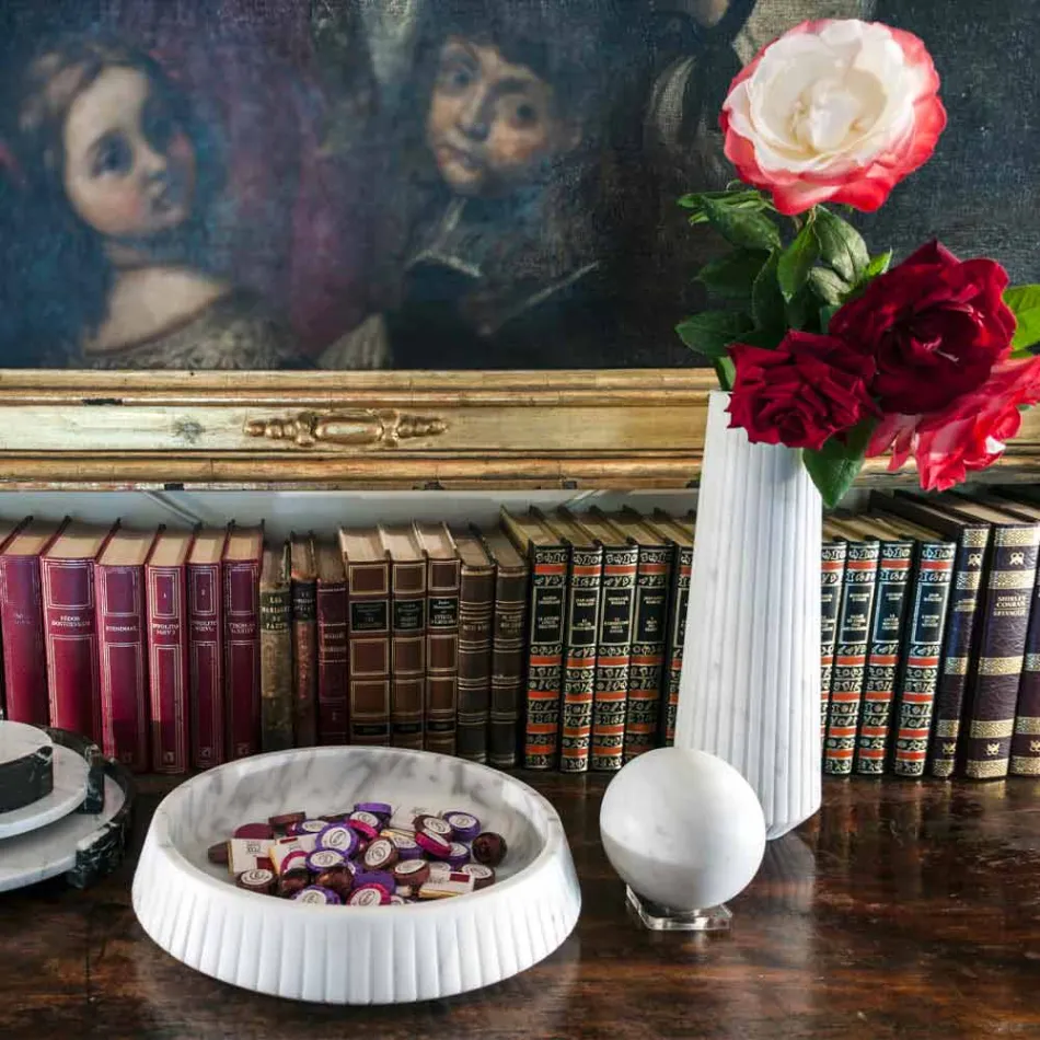 Pisapapeles moderno Esfera en mármol italiano satinado blanco, 2 piezas - Esfera viadurini